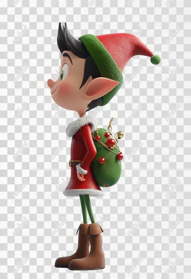 Christmas elf, from the side, soft colors and drawing, pixar style, 3D , white background  --s 50