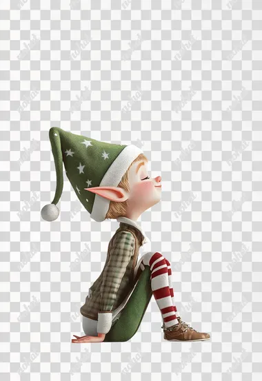 Christmas elf, from the side, soft colors and drawing, pixar style, 3D , white background  --s 50