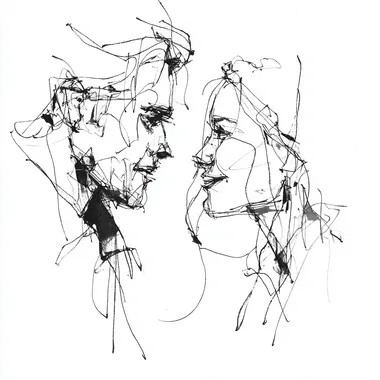 line art, a man and a woman showing empathy to each other, minimalist, emotional connection, black and white, expressive lines, gentle expression, simplicity, artistic rendering   rofile vrbmvor