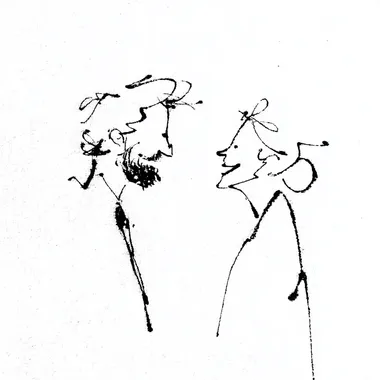 line art, a man and a woman showing empathy to each other, minimalist, emotional connection, black and white, expressive lines, gentle expression, simplicity, artistic rendering   rofile vrbmvor