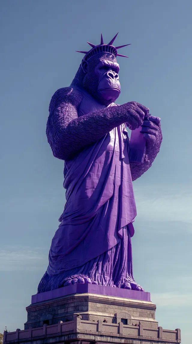 Statue of Liberty Reimagined as a Purple Gorilla