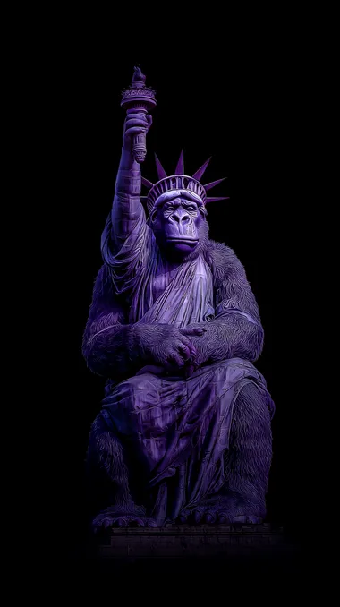 the statue of Liberty as a massive Purple gorilla