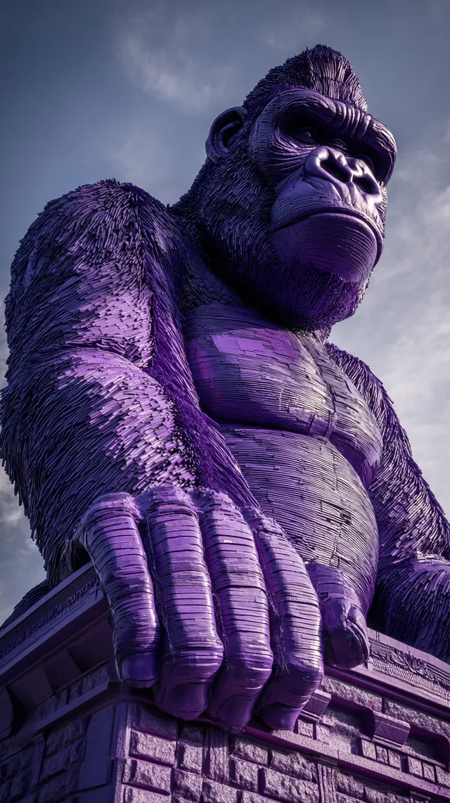 Majestic Purple Gorilla Statue Inspired by the Statue of Liberty