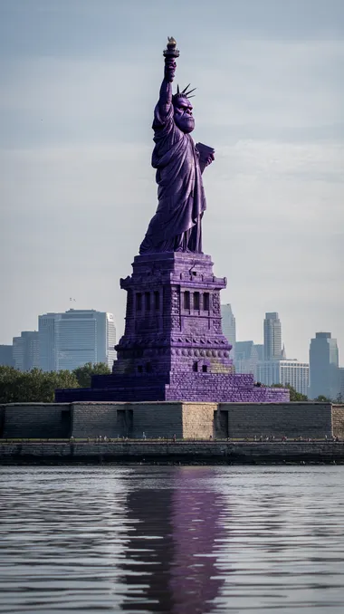 the statue of Liberty as a massive Purple gorilla