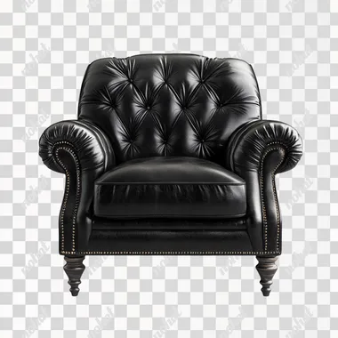 front black leather chair real. 4k on white. background