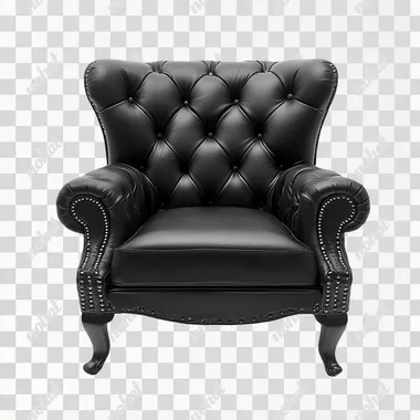 front black leather chair real. 4k on white. background