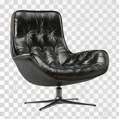 front black leather chair real. 4k on white. background