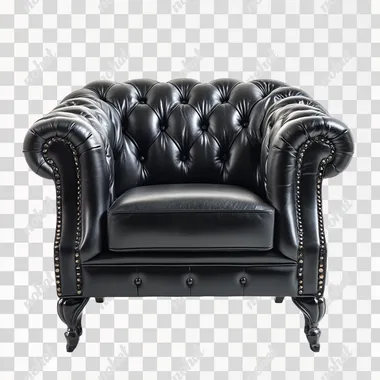 front black leather chair real. 4k on white. background
