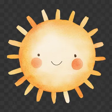 simple watercolor illustration of a cute little sun. isolated on a white background, minimal style, soft colors, children's book aesthetic, no shadows  drobq9j