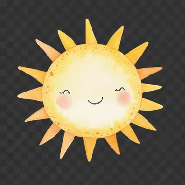simple watercolor illustration of a cute little sun. isolated on a white background, minimal style, soft colors, children's book aesthetic, no shadows  drobq9j