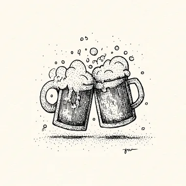 an icon of a two mugs of delicious butter beer in cheers from the harry potter franchise, white background, minimalist, vintage sketch style  rofile 7a2yc5e
