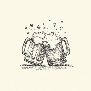 an icon of a two mugs of delicious butter beer in cheers from the harry potter franchise, white background, minimalist, vintage sketch style  rofile 7a2yc5e