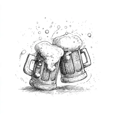 an icon of a two mugs of delicious butter beer in cheers from the harry potter franchise, white background, minimalist, vintage sketch style  rofile 7a2yc5e