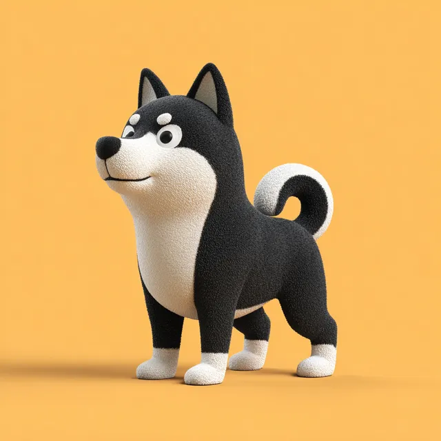 Cartoon Black and White Shiba Inu Figurine