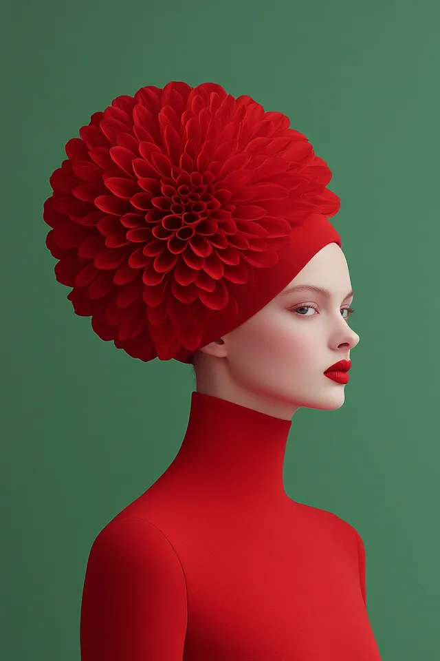 Ballet Dancers as Red Dahlia Flowers in Urban Brutalist Setting