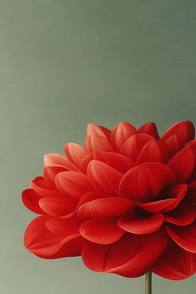 Close-Up of Red Dahlia Flowers with Ballet Dancers in Green Brutalist Space