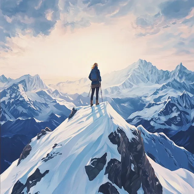 a person standing on top of a snow covered mountain