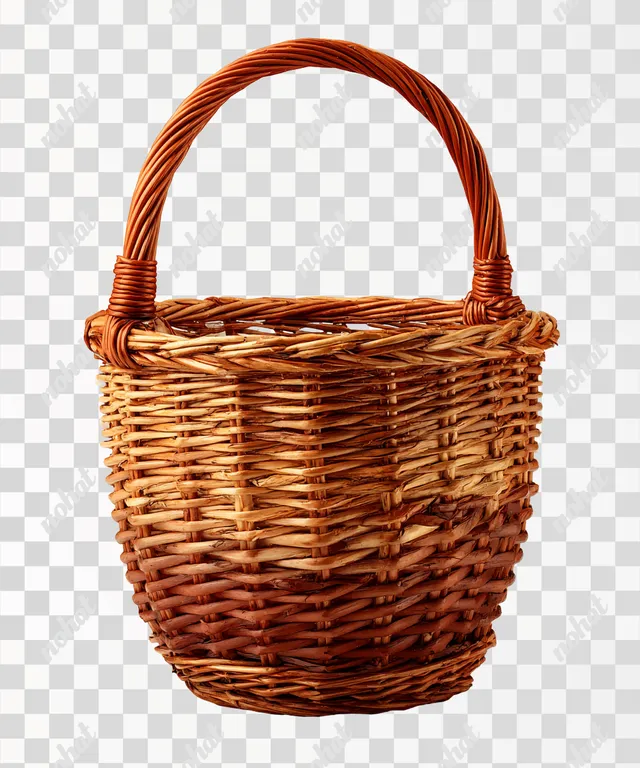 PNG Handcrafted Wicker Basket on White Background
