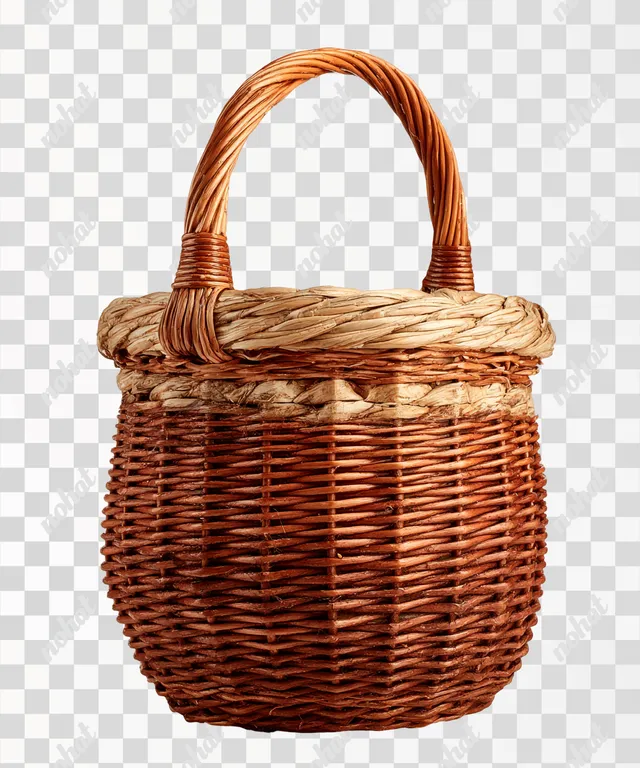 PNG Elegant Wicker Basket on White Background