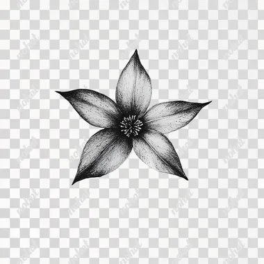 a minimalist and delicate drawing made with black graphite on a white background of a flower whose center is shaped like a 5-pointed star