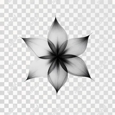 a minimalist and delicate drawing made with black graphite on a white background of a flower whose center is shaped like a 5-pointed star