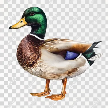 realistic watercolor duck on white background, realistic watercolor illustration clipart, high detail, very detailed, hyper realism