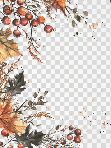 Rustic Berry And Leaf Corner Border On White Background