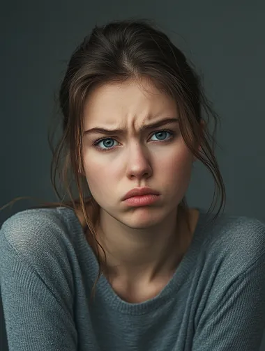 a realistic headshot photo of a woman who is bored and sleepy, she looks very unhappy because she is so bored