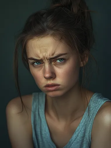 a realistic headshot photo of a woman who is bored and sleepy, she looks very unhappy because she is so bored