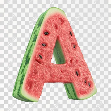 3d render. text "A" with watermelon texture . in color, masterpiece, no shadow, isolated solid white background, rendering, 4K,    --s 90