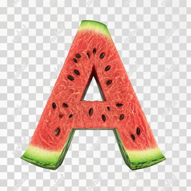 3d render. text "A" with watermelon texture . in color, masterpiece, no shadow, isolated solid white background, rendering, 4K,    --s 90