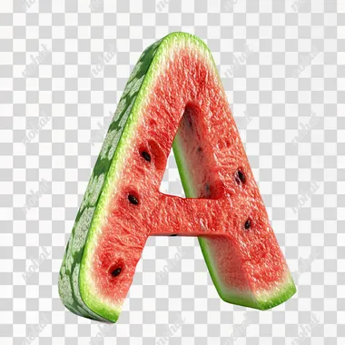 3d render. text "A" with watermelon texture . in color, masterpiece, no shadow, isolated solid white background, rendering, 4K,    --s 90