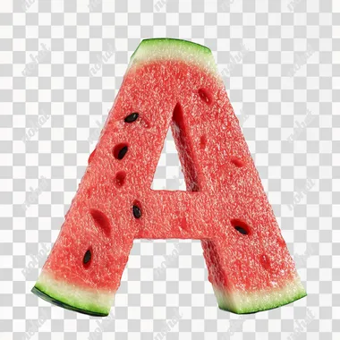 3d render. text "A" with watermelon texture . in color, masterpiece, no shadow, isolated solid white background, rendering, 4K,    --s 90