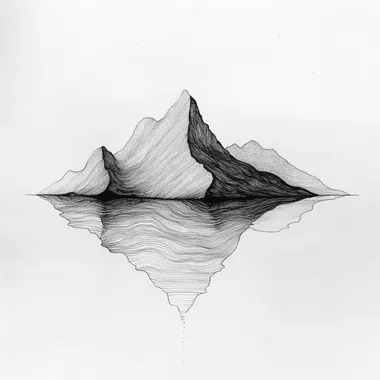 Black and white minimalist mountain and water line drawing
