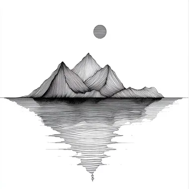 Black and white minimalist mountain and water line drawing
