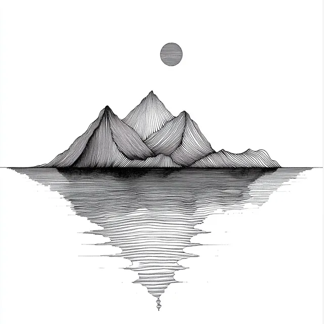 Serene Minimalist Mountain and Water Line Art