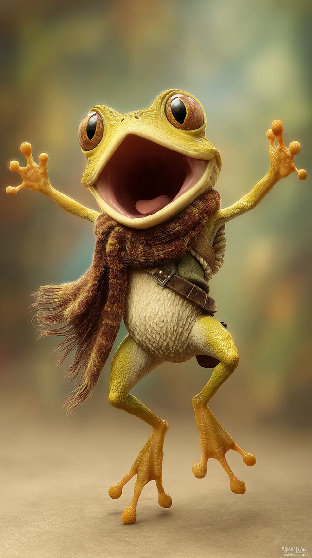 Whimsical Cartoon Frog in a Comical Pose