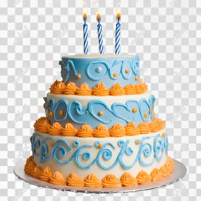Three-Layer Birthday Cake in Blue and Orange