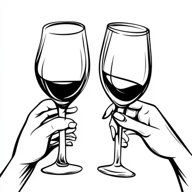 outlines of 2 clinking glasses of wine held in women hands