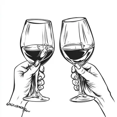 outlines of 2 clinking glasses of wine held in women hands