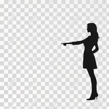 image of a woman pointing to the exit or to the side without a background