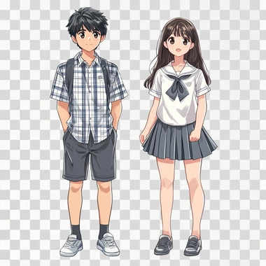 create a uniform design of a boy and girl wearing school uniform shirt wear. The short will be transparent so it can be placed under fabric to show its design of checks