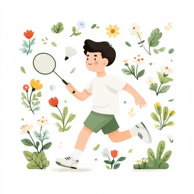 096dc525-582c-449e-ba02-cdb493c5b23d A man playing badminton, simple graphics, vector, pure white background, no gradients and shadows, minimal details rofile pocp43m  --s 750