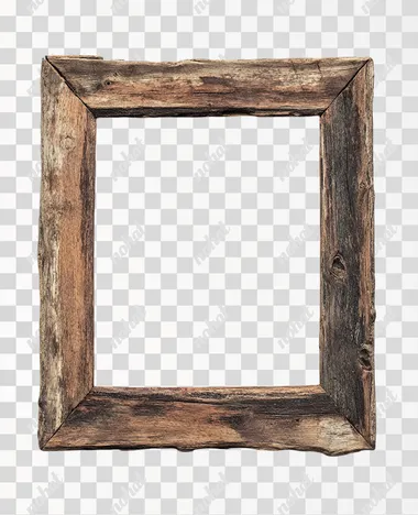 a top down squared up shot of a rustic wooden frame separated out on a white background