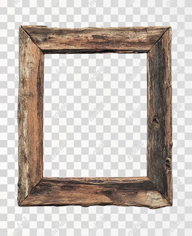 Rustic Charm: Wooden Frame on Clean White Canvas