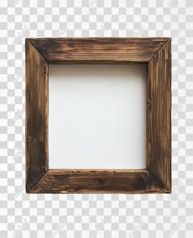 a top down squared up shot of a rustic wooden frame separated out on a white background