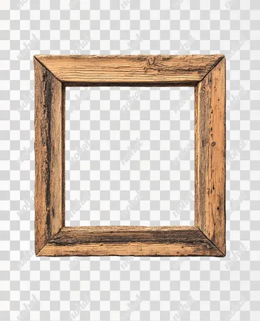 a top down squared up shot of a rustic wooden frame separated out on a white background