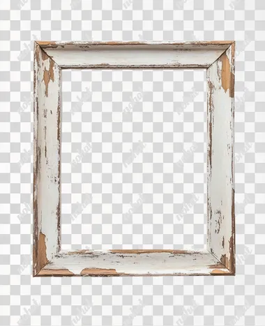 a top down squared up shot of a rustic wooden frame separated out on a white background