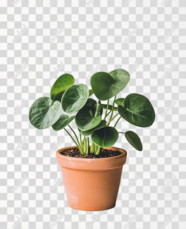 green plant in a terracota pot on white background