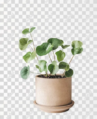 green plant in a terracota pot on white background